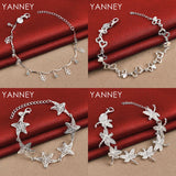 Fashion 925 Sterling Silver 8" Delicate Heart Shaped Clover Bracelet Women Gift Jewelry Party Accessories