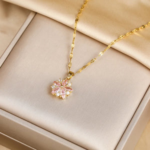 New Cute Romantic Pink Sakura Pendant Stainless Steel Necklaces For Women