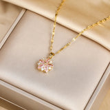 New Cute Romantic Pink Sakura Pendant Stainless Steel Necklaces For Women