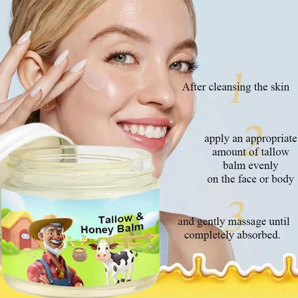 Natural Tallow & Honey Balm Rejuvenating Face Skin Cream Grass Fed Grass Finished Cream Care Hydrating Moisturizer Cream