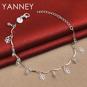 Fashion 925 Sterling Silver 8" Delicate Heart Shaped Clover Bracelet Women Gift Jewelry Party Accessories