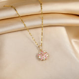 New Cute Romantic Pink Sakura Pendant Stainless Steel Necklaces For Women