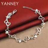 Fashion 925 Sterling Silver 8" Delicate Heart Shaped Clover Bracelet Women Gift Jewelry Party Accessories