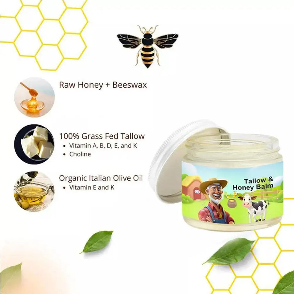 Natural Tallow & Honey Balm Rejuvenating Face Skin Cream Grass Fed Grass Finished Cream Care Hydrating Moisturizer Cream