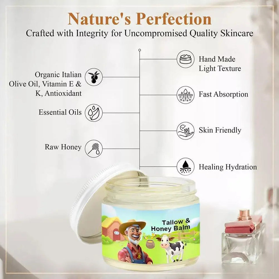 Natural Tallow & Honey Balm Rejuvenating Face Skin Cream Grass Fed Grass Finished Cream Care Hydrating Moisturizer Cream
