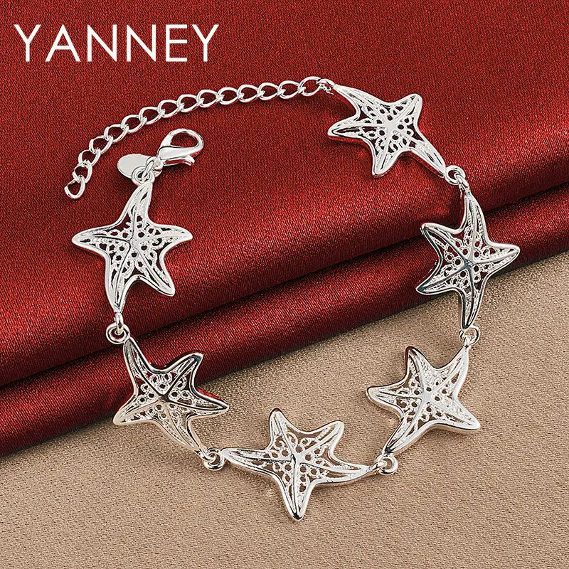 Fashion 925 Sterling Silver 8" Delicate Heart Shaped Clover Bracelet Women Gift Jewelry Party Accessories