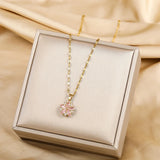 New Cute Romantic Pink Sakura Pendant Stainless Steel Necklaces For Women