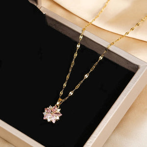 New Cute Romantic Pink Sakura Pendant Stainless Steel Necklaces For Women
