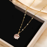 New Cute Romantic Pink Sakura Pendant Stainless Steel Necklaces For Women