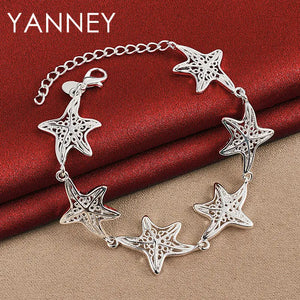 Fashion 925 Sterling Silver 8" Delicate Heart Shaped Clover Bracelet Women Gift Jewelry Party Accessories