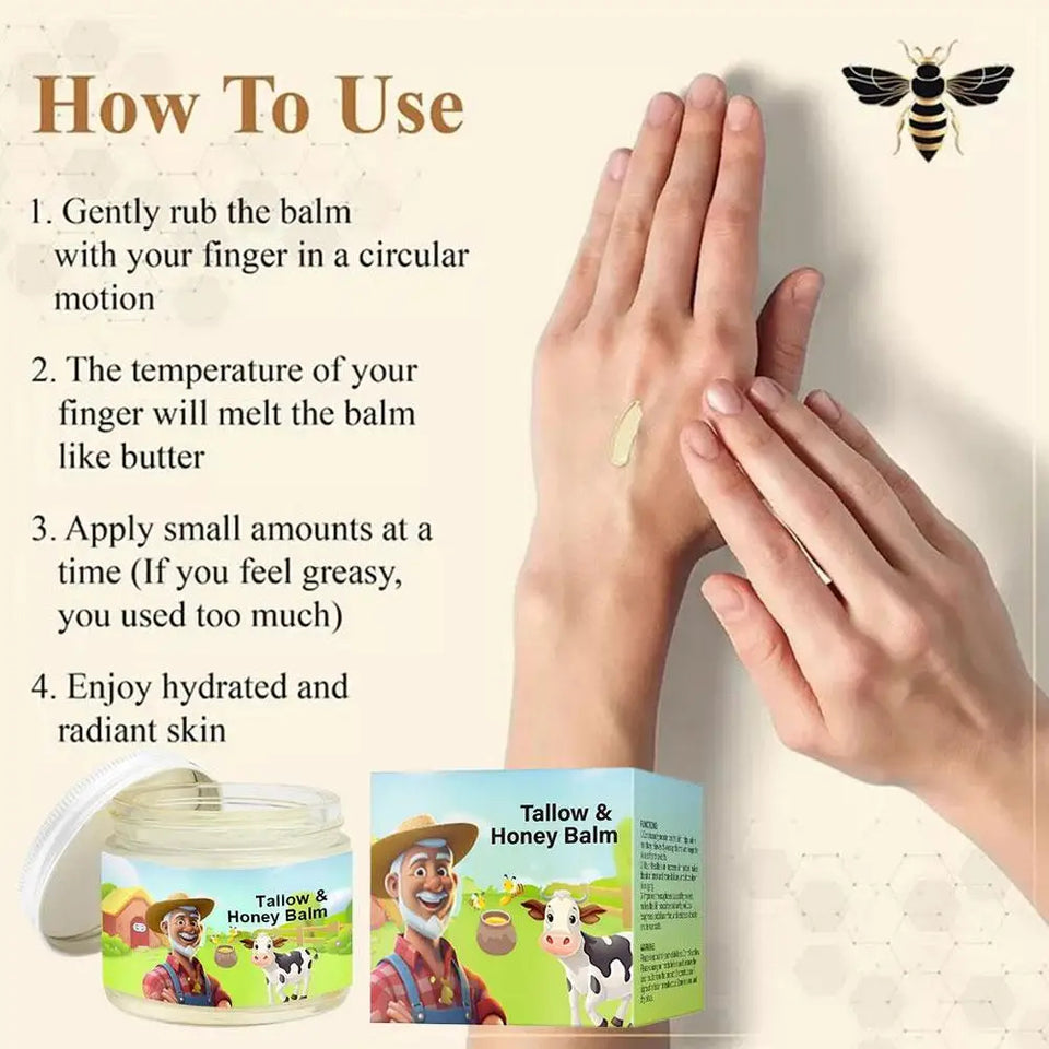 Natural Tallow & Honey Balm Rejuvenating Face Skin Cream Grass Fed Grass Finished Cream Care Hydrating Moisturizer Cream